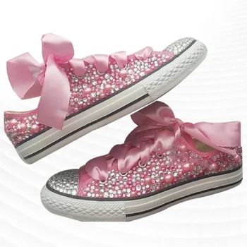 Мода, персонализированный розовый жемчуг ручной работы, стразы, дизайнерская лента, удобная обувь для родителей и детей