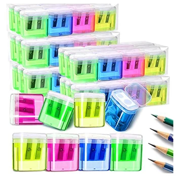 60 упаковок ручных точилок для карандашей, объемная ручная точилка для карандашей, точилка для карандашей с двойным отверстием для детей, 4 цвета