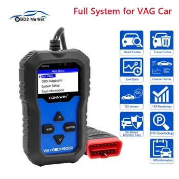 Сканер автомобильных кодов KONNWEI KW350 для Полной Системы VAG с ABS Сброс Подушки Безопасности Индикатор Обслуживания Масла Диагностический Инструмент EPB Передача Данных OBD2