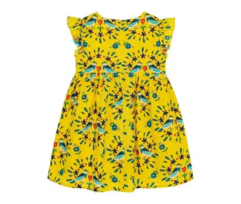 2023 Новое Весенне-летнее желтое платье с принтом, винтажные кружевные маленькие летящие рукава, иностранная юбка-жилет KH9559