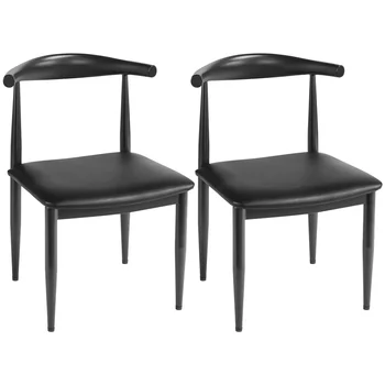 2ШТ Современных кожаных обеденных стульев без подлокотников со спинкой, черный