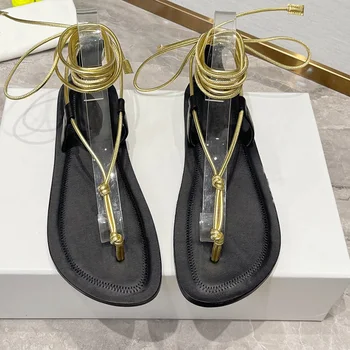 Летние римские сандалии на плоской подошве с перекрещивающимся ремешком нового элегантного дизайна из кожи 2023 года