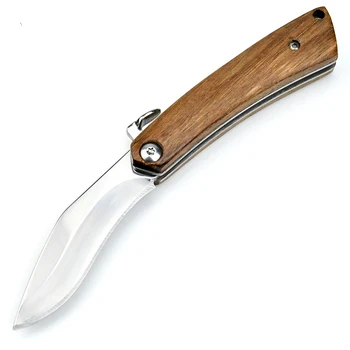 Оптовая продажа зеркальная полировка портативный походный нож для рыбалки со складным лезвием D2 стальной карманный нож с деревянной ручкой подарок