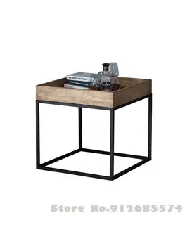 Простой и современный журнальный столик из массива дерева и кованого железа, приставной столик в стиле лофт, гостиная в американском индустриальном стиле, диван, журнальный столик