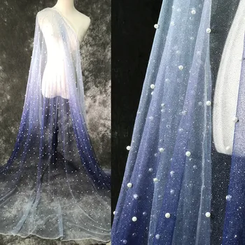 Жемчужно-звездно-синий Градиентный бисер, блестящая пудра, сетчатая ткань, дизайнерская одежда для выступлений, ткань