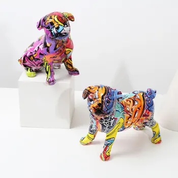 Граффити Простой Креативный Мопс, Нарисованный живой Собакой, Цветные украшения для входа в дом, Винный шкаф, Офисные украшения, Поделки из смолы