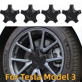 4шт 18 дюймов для Tesla модель 3 2017-2023 Автомобильные колпачки для центра колеса Abs Крышки ступиц из углеродного волокна Модель 3 Отделка Аксессуары для автодекора