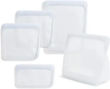 Силиконовая Пищевая многоразовая сумка для хранения, прозрачная (Большая упаковка из 4 штук + пакет для раздачи) | Одноразовый пластик | Готовьте, храните, Sous V