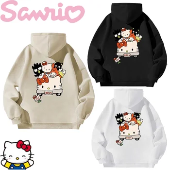 Толстовки Kawaii Sanrio Hello Kitty, аниме My Melody Chococat Keroppi, толстовки с Хай-стрит, Милые Повседневные Свободные пуловеры с капюшоном