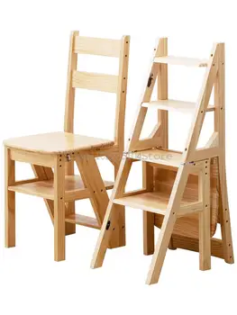 Складная бытовая лестница из массива дерева, Выдвижная лестница, стул-стремянка двойного назначения, Педали для подъема в помещении, три маленькие лестницы