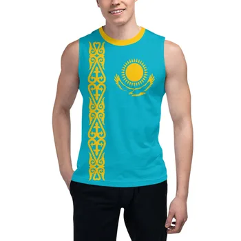 Футболка без рукавов с флагом Казахстана, 3D Мужская футболка для мальчиков, майки для тренажерных залов, Джоггеры для фитнеса, Баскетбольный тренировочный жилет