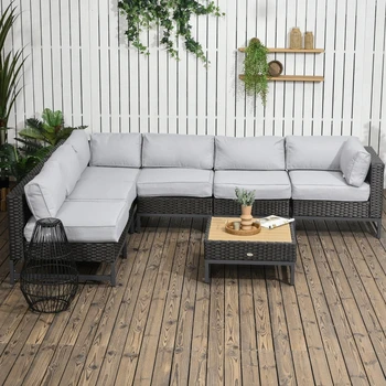 Набор уличной мебели для патио из 7 предметов с подушками толщиной 4,75 дюйма, алюминиевой рамой, уличный секционный диван из плетеного ротанга