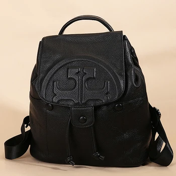 Модный рюкзак из натуральной воловьей кожи для женщин и мужчин, повседневная школьная сумка большой емкости, дорожная сумка унисекс, сумка для книг, черный T514
