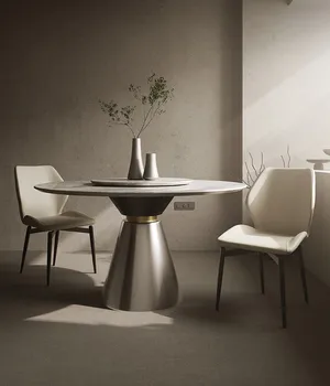 Легкий роскошный обеденный стол, современная минималистичная круглая итальянская минималистичная комбинация обеденного стола и стула