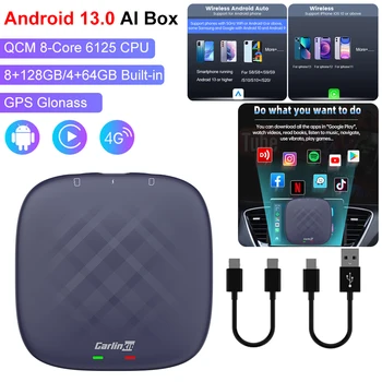 Android 13 Carlinkit CarPlay Ai TV Box Android 13 Plus QCM6125 8-Ядерный Разделенный Экран 64G 128G WiFi 2.4 + 5G Беспроводной Адаптер Коробки
