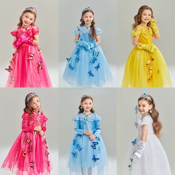 Платье принцессы Диснея Cenerentola для девочек, косплей Золушки на Хэллоуин, детское праздничное платье на День рождения, украшение для одежды Эльзы