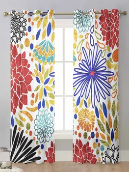 Геометрические Красочные сияющие цветы Прозрачные шторы для окна гостиной из вуали, тюль, шторы Cortinas для домашнего декора
