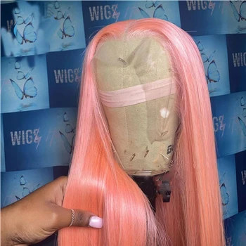 Плотность 180%, розовый цвет 26 дюймов, Длинная Шелковистая прямая линия роста натуральных волос, бесклеевой парик на кружеве спереди для чернокожих женщин Babyhair