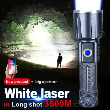 2023 Белый лазерный светодиодный дальнобойный фонарик высокой мощности 18650 26650 USB перезарядка Тактический фонарь Кемпинг на открытом воздухе Рыбалка