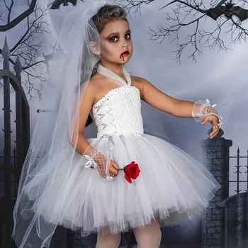 Детское зомби Духовная любовь Белое свадебное платье Нижняя юбка девушки-вампира на Хэллоуин