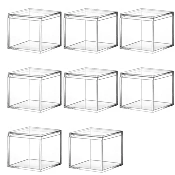 8 Штук Прозрачной акриловой пластиковой квадратной шкатулки для драгоценностей Мини-коробка для хранения с крышкой Мини-квадратный контейнер 120 мл