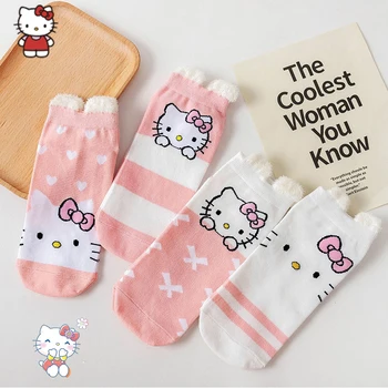 Kawaii Sanrio Носки Hello Kittys Y2K Милые Студенческие Аниме Летние Тонкие Удобные Носки, Впитывающие Пот, Игрушки для Девочек, Подарки