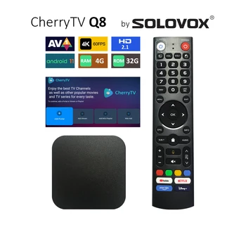 Q8 CherryTV ATV Android 11 Высокопроизводительный Live TV Box 4G 32G От SOLOVOX MIMO WiFi BT5 DRM Widevine L1 S905Y4 Cherry Player