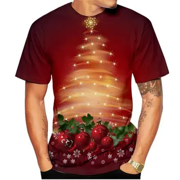 Рождественская футболка с изображением Рождественской елки, одежда оверсайз европейского размера, топ с коротким рукавом, мужская рубашка, футболка
