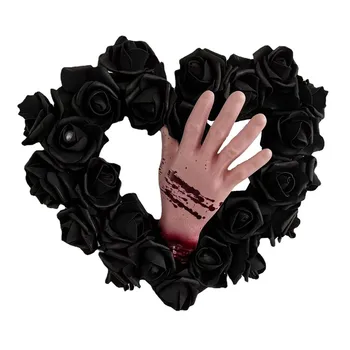 Венок на Хэллоуин в форме сердца, рука с кровавым венком для вечеринки в честь Хэллоуина, черный, 1 упаковка