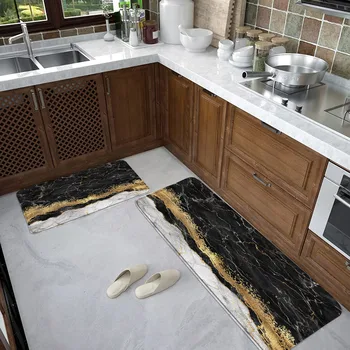 Абстрактный Мраморный Кухонный коврик для пола, Креативный Черный Золотисто-серый коврик с геометрическим принтом, Современный Домашний декор для ванной комнаты, Нескользящий коврик