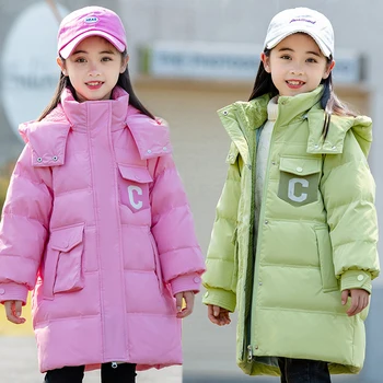 Теплое пуховое пальто для маленьких девочек, модная детская зимняя куртка, утепленные детские парки с капюшоном, верхняя одежда для девочек от 4 до 12 лет