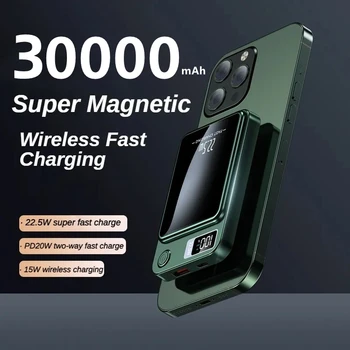 Беспроводное быстрое зарядное устройство емкостью 30000mAh для Magsafe Magnetic Power Bank, портативный внешний вспомогательный аккумулятор для Xiaomi iPhone 13 14