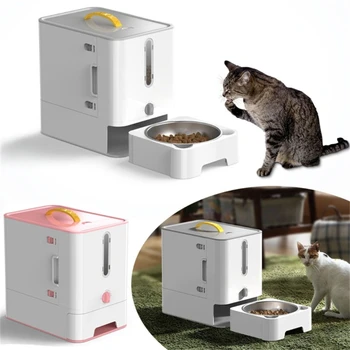 Многофункциональная коробка для хранения кошачьего корма с чашей из нержавеющей стали, коробка для хранения большой емкости для любителей кошек и собак