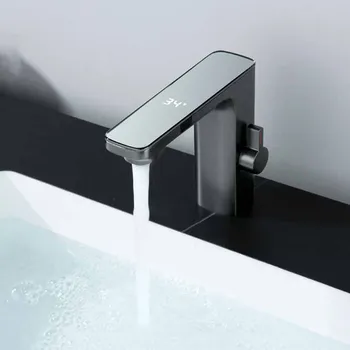 Смеситель для воды в ванной с цифровым дисплеем, Металлический/ Белый / Хромированный, Интеллектуальный смеситель для раковины
