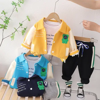 Комплект одежды для мальчиков Осень 2023, Новая детская одежда, бейсбольная форма, комплект из трех предметов