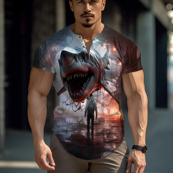 Свирепая акула, футболка с 3D принтом, летняя мужская уличная повседневная футболка, вечерние офисные сострадательные высококачественные футболки