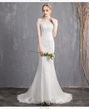 Роскошное кружевное платье русалки свадебное платье Легкие свадебные платья Элегантный халат с вырезом лодочкой на заказ