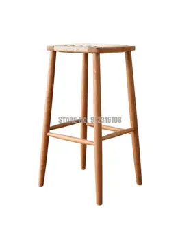 Скандинавский барный стул из массива дерева, бытовой высокий табурет из японского ротанга, барный стул из вишневого дерева, плетеный табурет