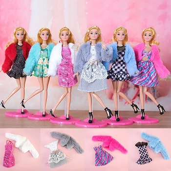 Нарядная кукольная одежда Стильный темпераментный плюшевый жакет + модная костюмная юбка Подходит для куклы ростом 30 см, повседневная одежда в подарок