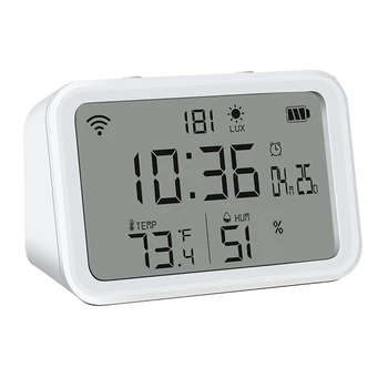 1 шт. Wifi Термометр-гигрометр с определением интенсивности света, Wifi Монитор температуры и влажности с будильником, белый