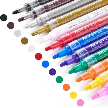Акриловые ручки для рисования, 12 цветов, набор фломастеров для рисования водонепроницаемой краской для наскальной живописи, поделок своими руками, керамики, стекла, холста