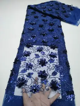 НОВАЯ Кружевная ткань с пайетками в нигерийском стиле 2023 bluie, Высококачественное Африканское кружево, Французский тюль, кружевные ткани с 3D вышивкой пайетками, вечернее платье
