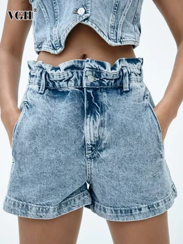 Женские повседневные джинсовые шорты VGH с высокой талией в стиле пэчворк, прямые уличные короткие брюки на пуговицах, женская модная одежда, новинка
