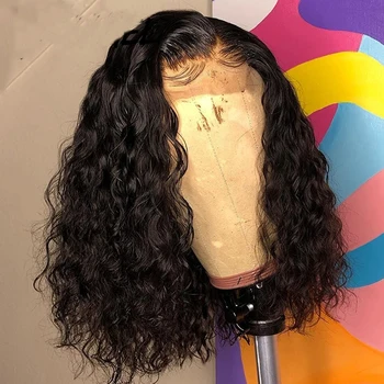 Короткий парик-боб с кружевной застежкой, натуральная волна, парики из человеческих волос, кружевной парик 4x4, парик с кружевной застежкой, парики из бразильских волос Remy для женщин