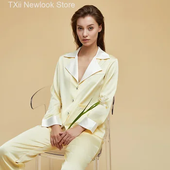 5 цветов Пижамы из ледяного шелка Женские Весна и лето 2023 Новый домашний костюм из высококачественного атласа с лацканами с длинным рукавом M-XL
