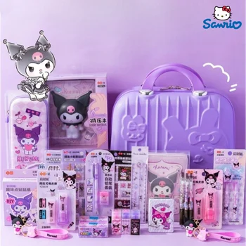 Набор канцелярских принадлежностей Sanrio Cute, пенал Kuromi Melody, Коробка для школьных принадлежностей, детский обучающий блокнот, подарок на день рождения