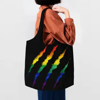 Разорванные и измельченные сумки для покупок с продуктами для ЛГБТ, холщовая сумка-тоут для покупок, вместительная сумка для гей-лесбийской гордости