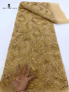 Майское кружево 2023 Высококачественный Роскошный Французский тюль Кружевная ткань для жениха Кружевные ткани с африканскими блестками для свадебного платья в Нигерии