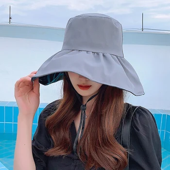 Черная резиновая солнцезащитная шляпа, женская летняя складная рыбацкая шляпа с большими полями, солнцезащитная шляпа с защитой от ультрафиолета