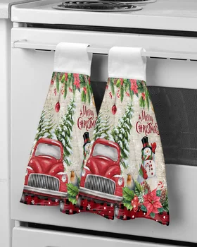 Рождественский Снеговик, Пуансеттия, грузовик, полотенца для рук, ткань для подвешивания из микрофибры, ткань для быстрой химчистки, Рождественское кухонное полотенце